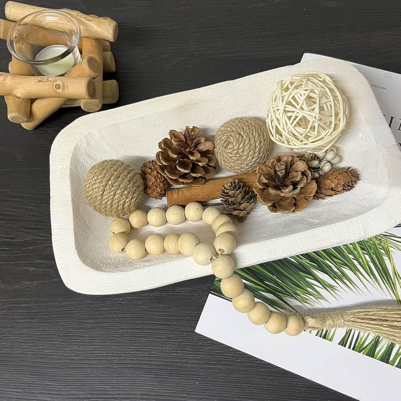 BEDAZE Wooden Dough Bowl Decor, Bread Bowl Home Decor, Handmade (10 * 6 * 2 inch white) - Image 4